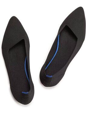 Women's All Black Comfort Pointed Toe Softable Pull On Knit Casual Flat Shoes